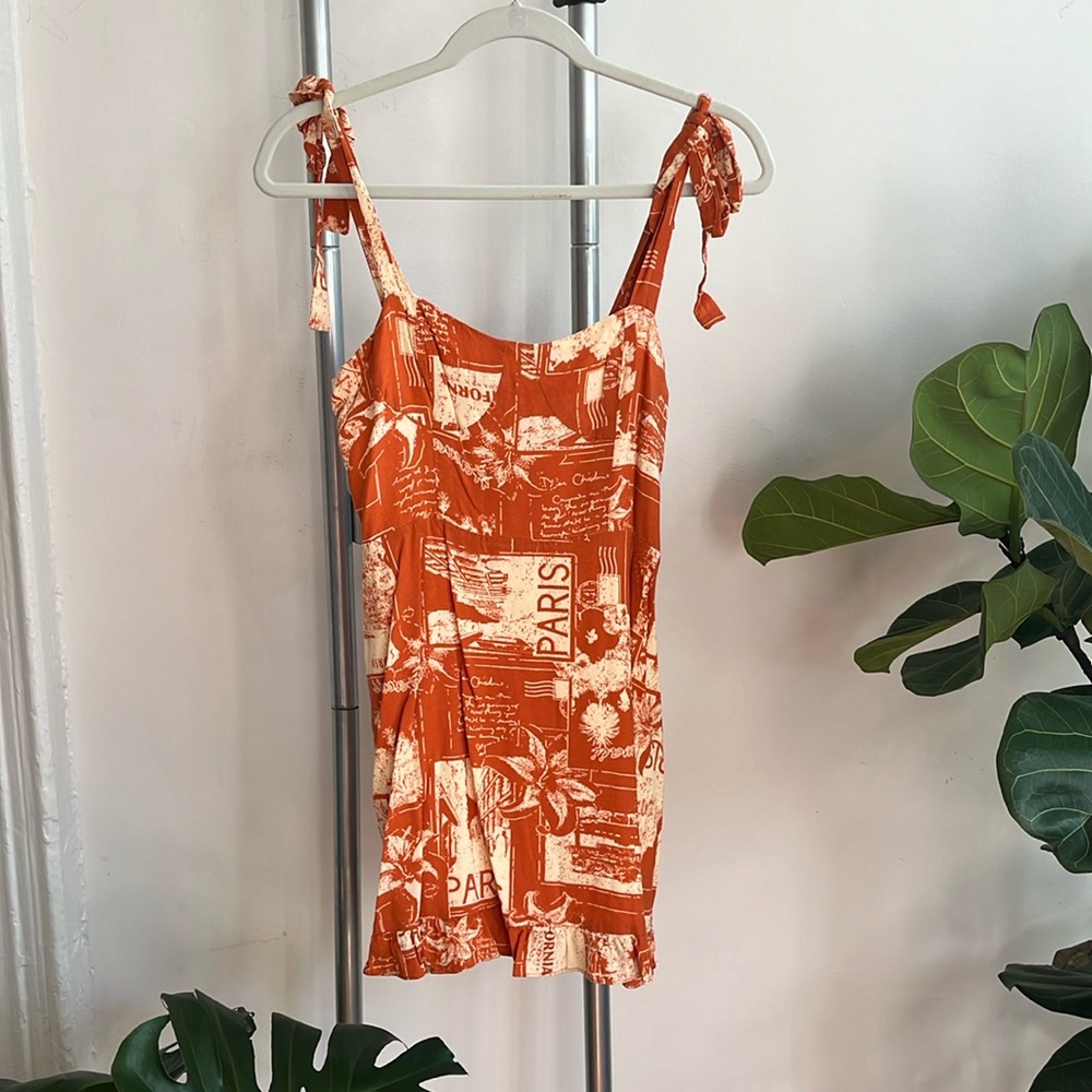 Reformation postcard Paris dress ruffled bottom tied straps size medium (s)